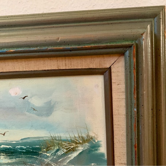 Vintage Beach Landscape Canvas Oil Painting Sine By K. Huoring  14/16 Inches - Picture 3 of 14